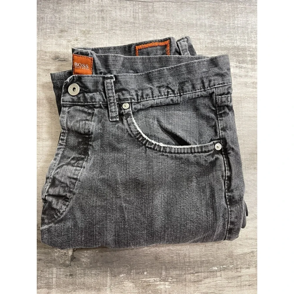 HUGO BOSS Orange Label Jeans HB1 Dark Gray Button Fly Straight Leg Denim 33x32